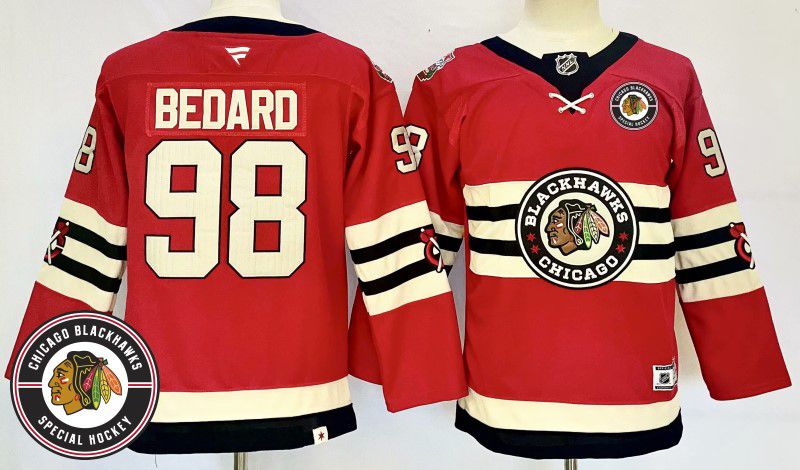 Men Chicago Blackhawks #98 Bedard Red Fanatics 2025 NHL Jersey style 7
